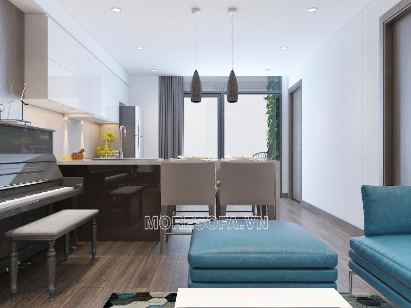 Ghế sofa góc da màu xanh đẹp